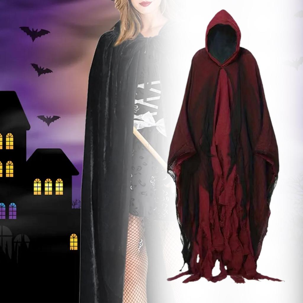 Halloween Robe Cloak Cosplay Costume Vampire Reaper Cosplay Cape Wizard Cloak for Escape Room Theme Party Adult Unisex Man Women