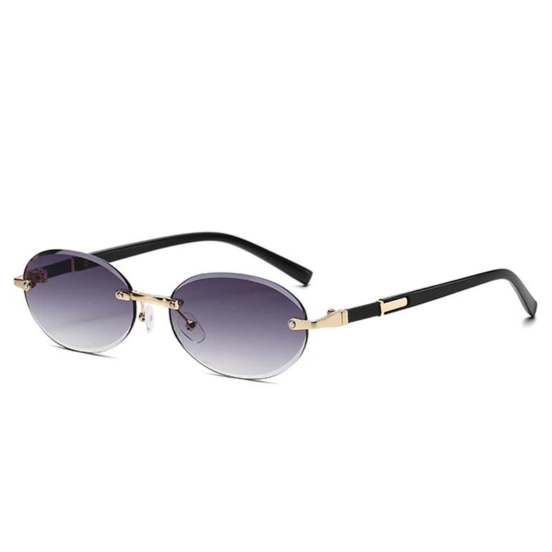 Retro Oval Women Sunglasses Brand Designer Rimless Clear Ocean Gradient Lens Shades UV400 Men Sun Glasses Lentes  Mujer
