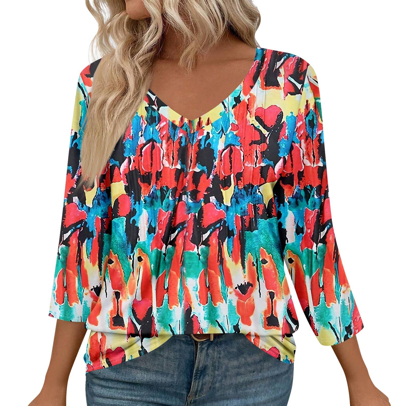 

Женская мода повседневные топы с рукавом 3/4 плиссированные модные топы футболки L