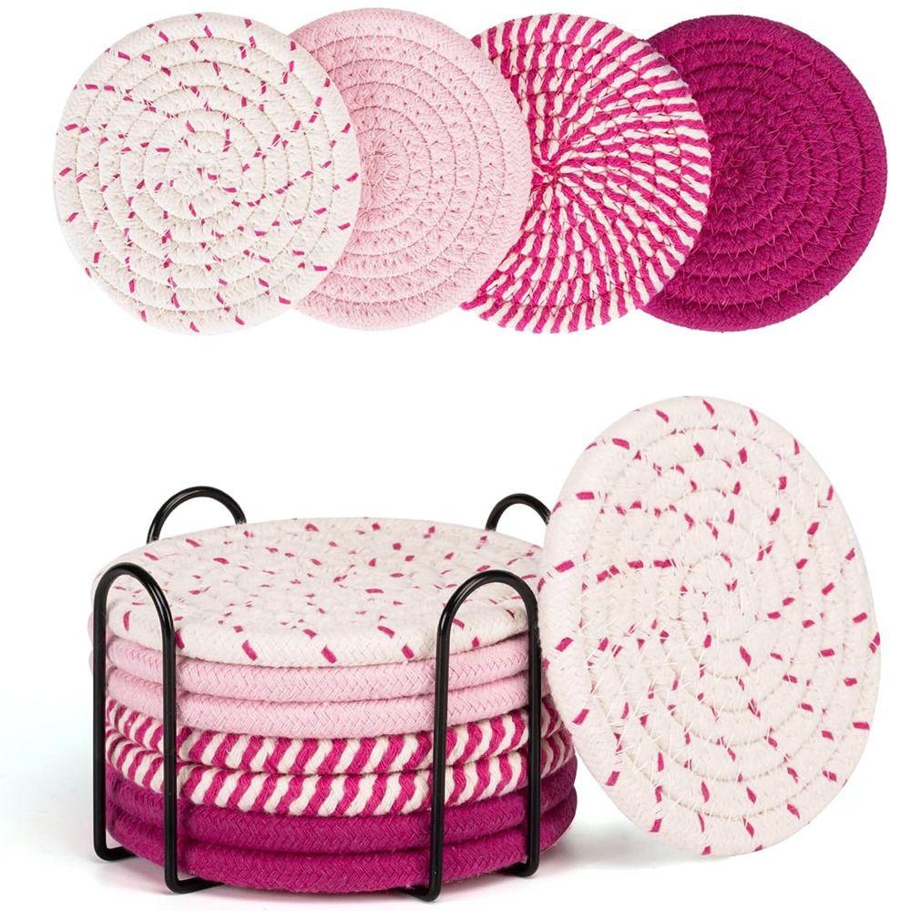 8/10 Pcs Cotton Rope Woven Trivet Placemats Braided Hot Pads Natural Dinner Plate Mat Set  Desk