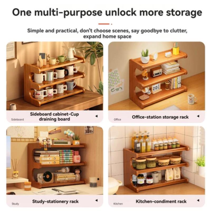 2/3-tier Bamboo Desktop Water Cup Holder/storage Rack/organizer/wooden Desktop Storage Rack