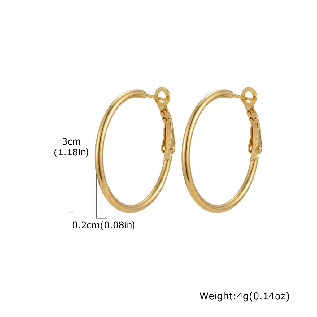 Wind stainless steel geometric large plain ring earrings plated with 18k gold simple earrings women's multi-specification 2mm, 4mm
