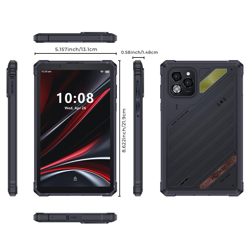 HOTWAV Tabletă de exterior R11 Pro, 8,7 inchi, tabletă portabilă, Android 16, 10150mAh, 24GB+256GB, Cu stylus, OTG/GPS/NFC/Face ID, Negru
