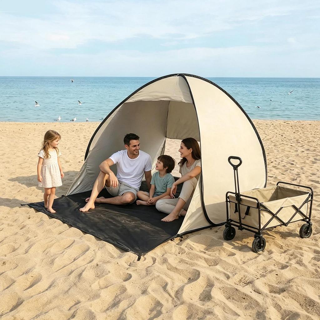 Portable Beach Shade Breathable Portable Sun Shelter Canopy Automatic Fold Up Tent For 2-3 Person Girls Family Outing Fishing