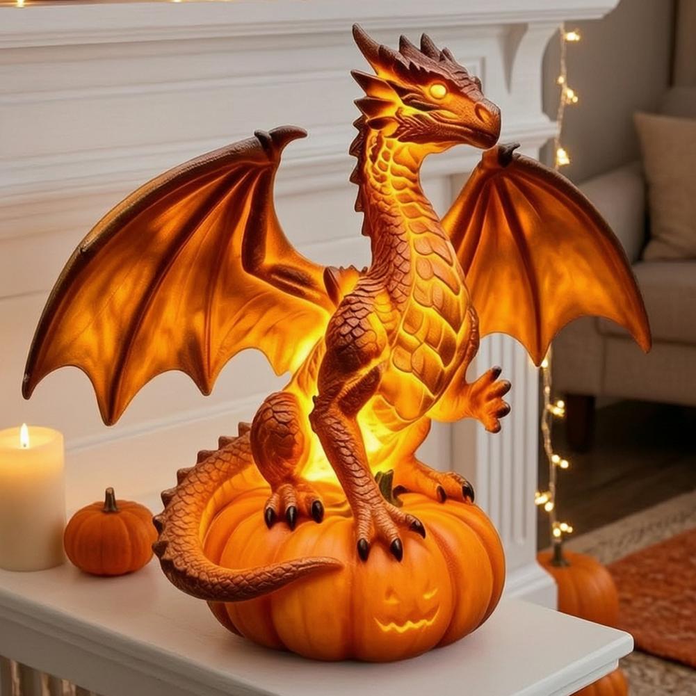 Halloween Dragon Night Light Decorative Light for Bedroom Dragon Solar Garden Light Pumpkin Statue Fantasy Ornament Outdoor