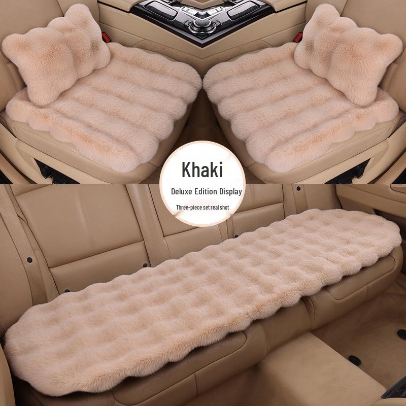 Winter Fleece Rabbit Fur Plush Car Seat Cushion 3-Piece Set