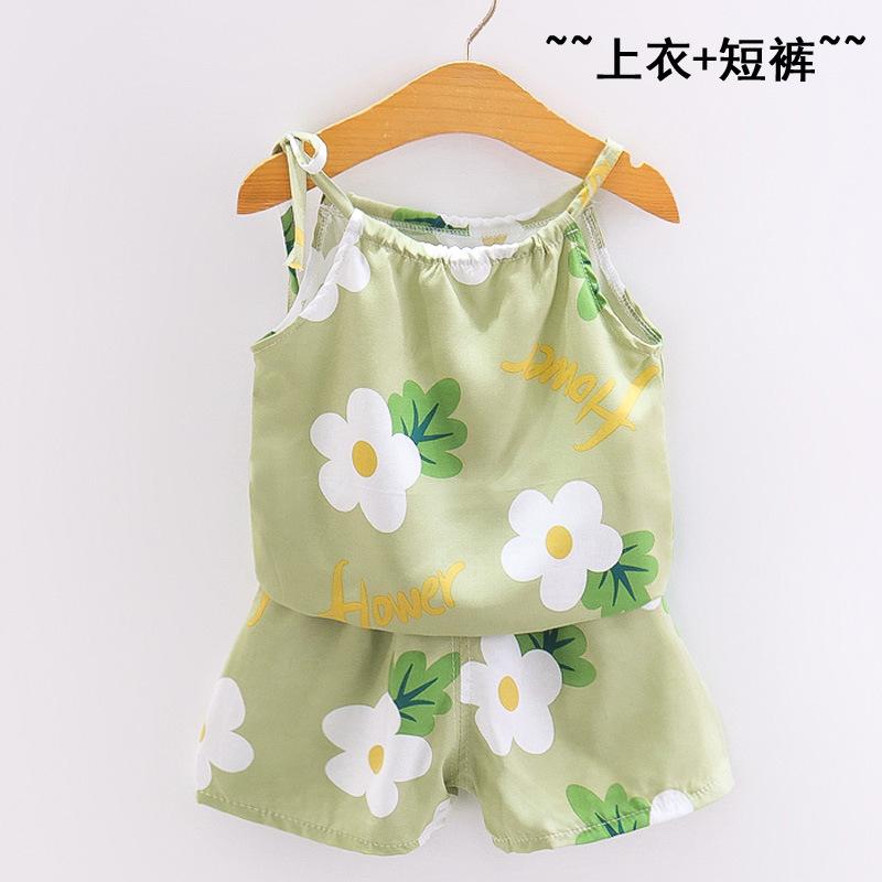 Girls Summer Floral Rayon Vest And Shorts Set Cute Baby Cotton Silk Home Wear Two Piece Outfit For Kids