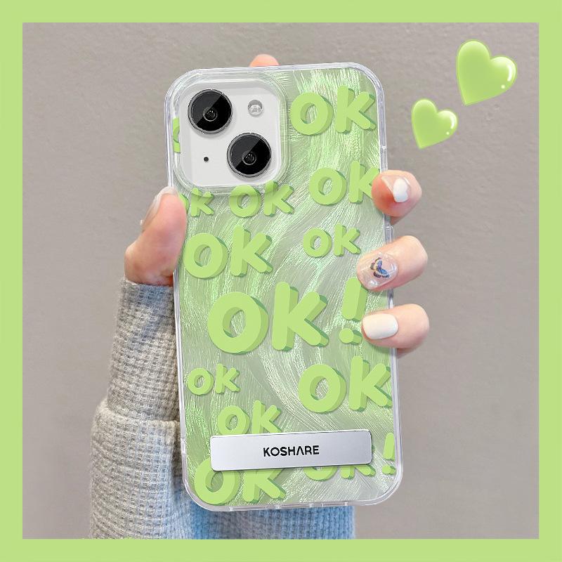 Applicable To Apple 14 Mobile Phone Case Summer Iphone13 Smudge English Ok Invisible Bracket 12 Feather Yarn IMD Advanced