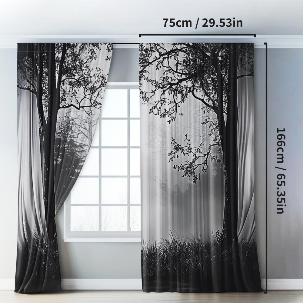 Set Of 2 Curtains Misty Forest Gothic Print Polyester Top Bedroom Living Room Home Decor Curtain Darkening With Rod Pocket Ideal For Great