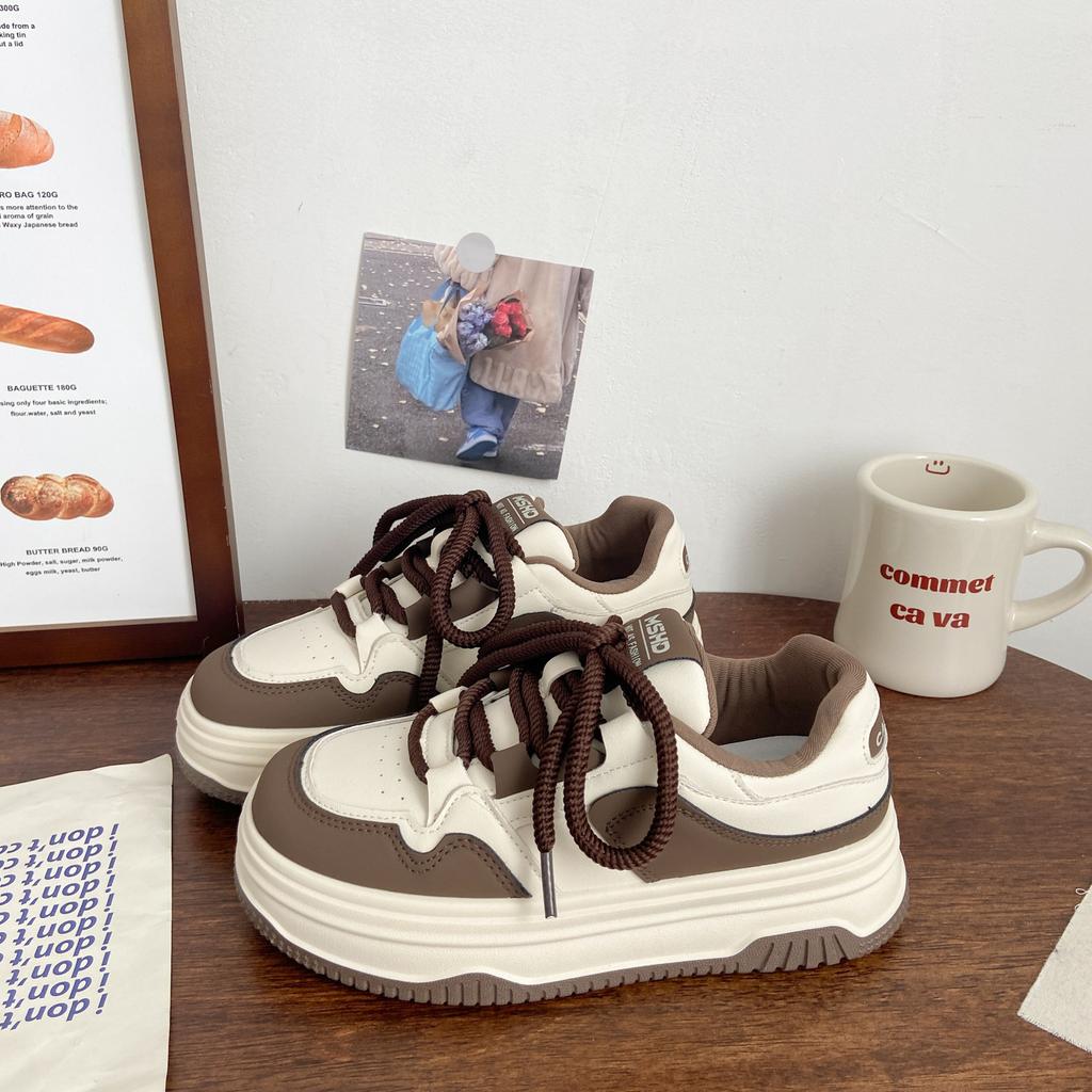 Milk white platform white shoes women's muffin factory 2025 spring and autumn new niche bread shoes round head board shoes