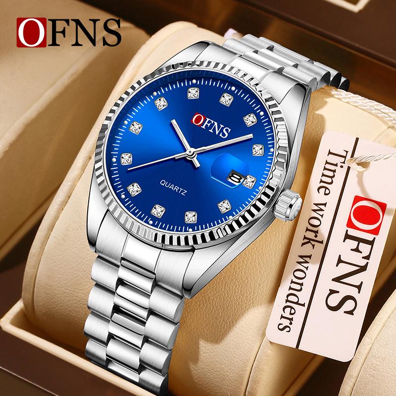 Oufanni Unisex Luminous Quartz Watch with Sunburst Dial and Waterproof Leather-Steel Band.