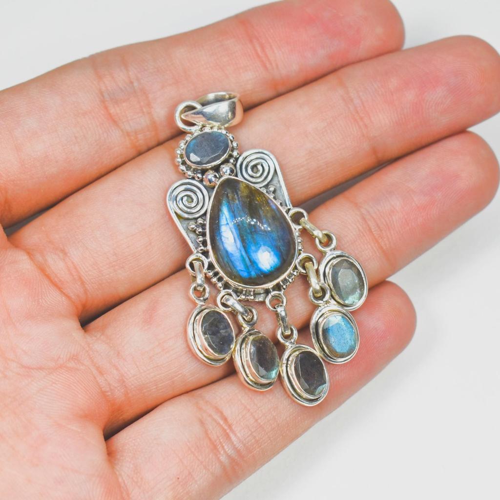 Handmade Labradorite Pendant: 925 Sterling Silver Designer Jewelry