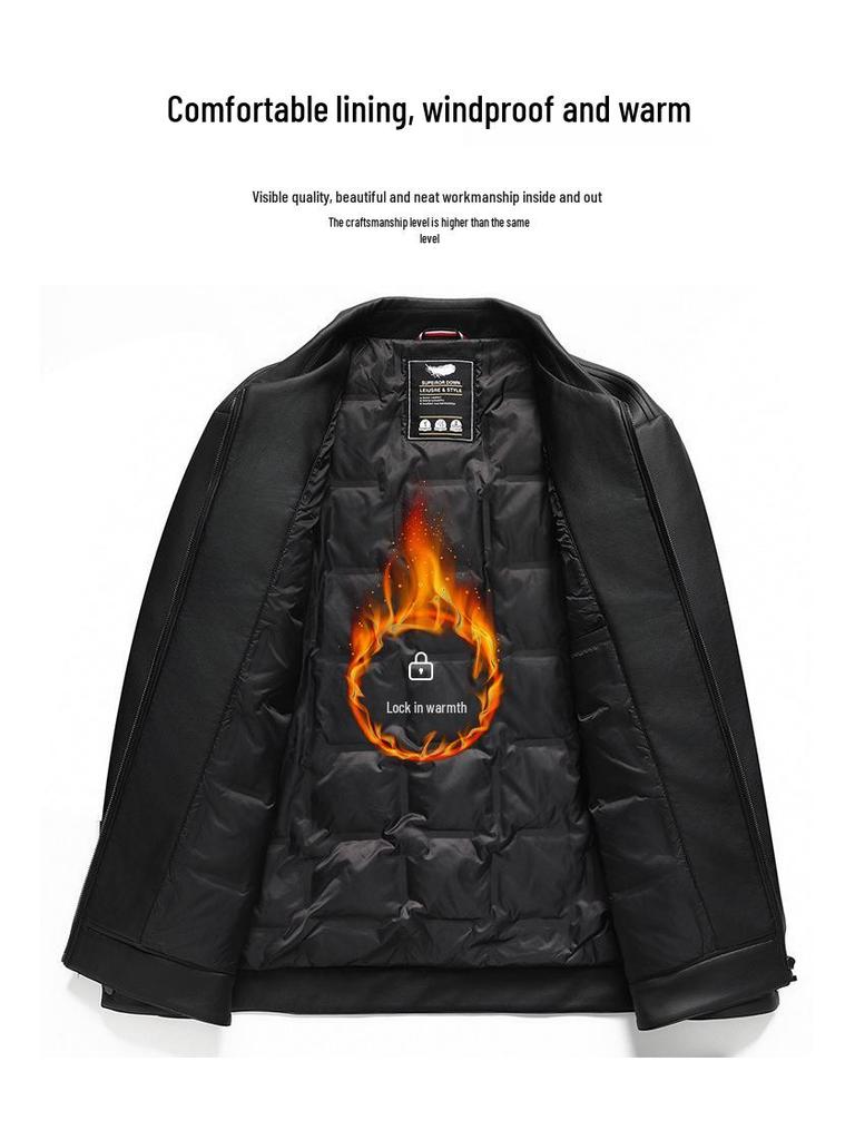 Men's Plus Size Motorcycle Leather Down Jacket - Fat Brother 2025 Extra Large Lapel Style