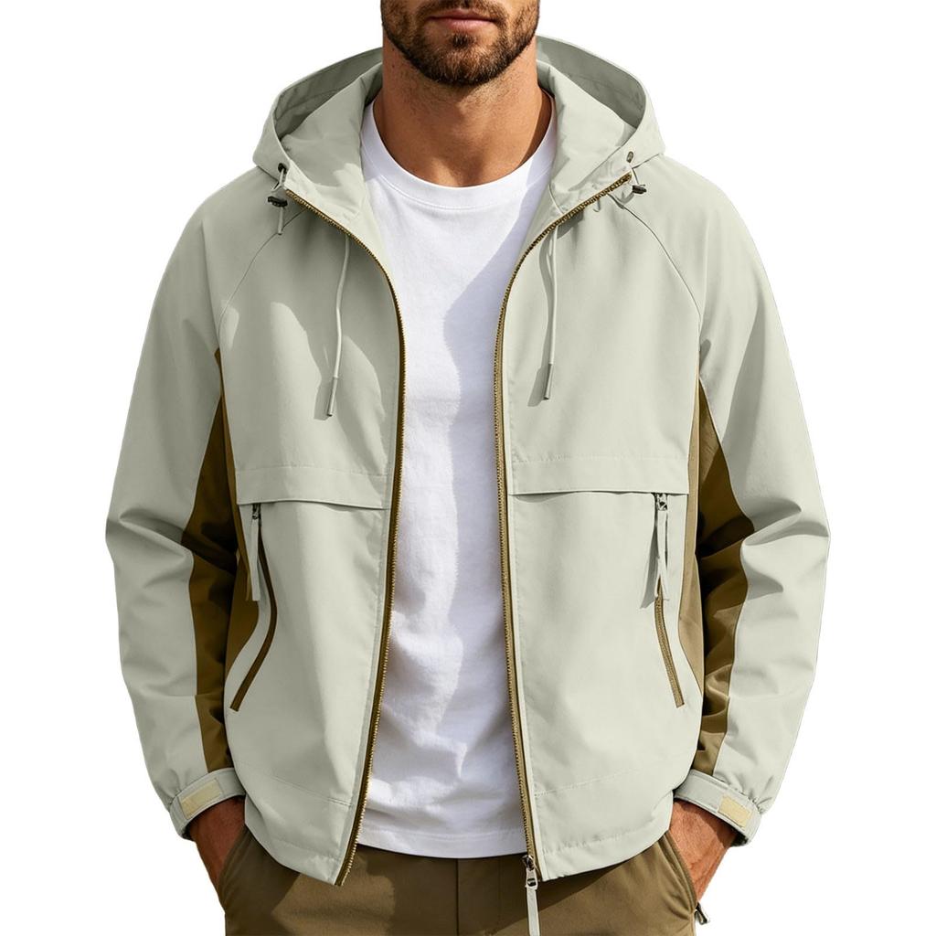 Men's Hooded Windbreaker Jacket Lightweight Windproof Versatile Outerwear for Spring and Fall