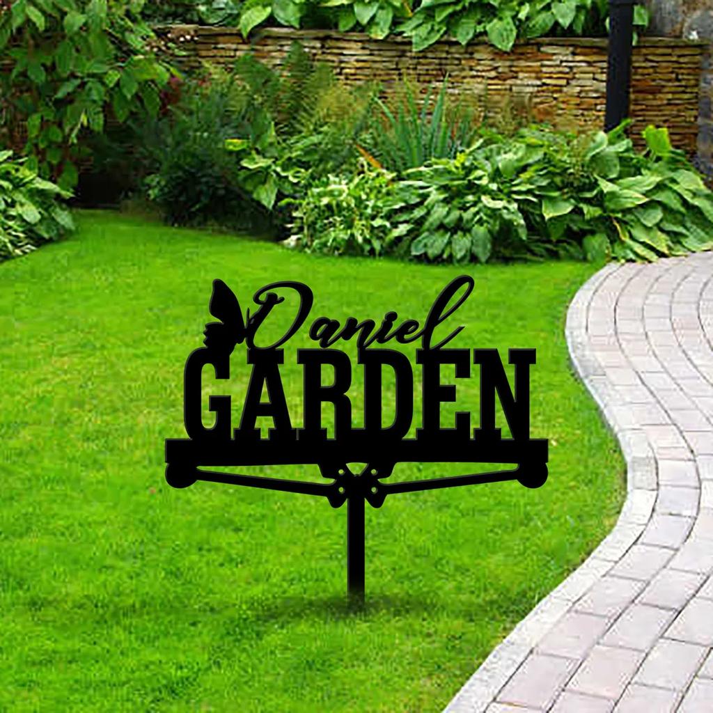 Personalisierter Metall-Gartenstecker, Individuelles Hofschild, Outdoor-Gartendekoration, Metallkunst mit Spießen