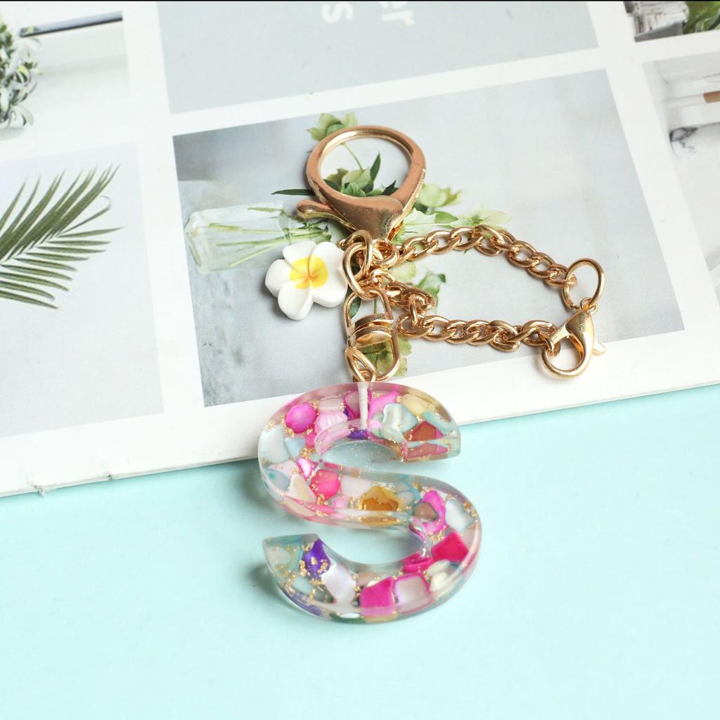 Dried Flower Letter Crystal Epoxy English Pendant Women'S Bag Key Chain