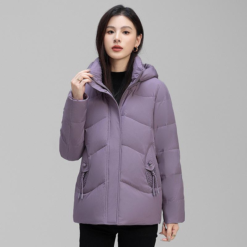 White Eiderdown Down Jacket Female Short Loose New Young and Middle-aged Mother Winter Wild Hooded Down Jacket