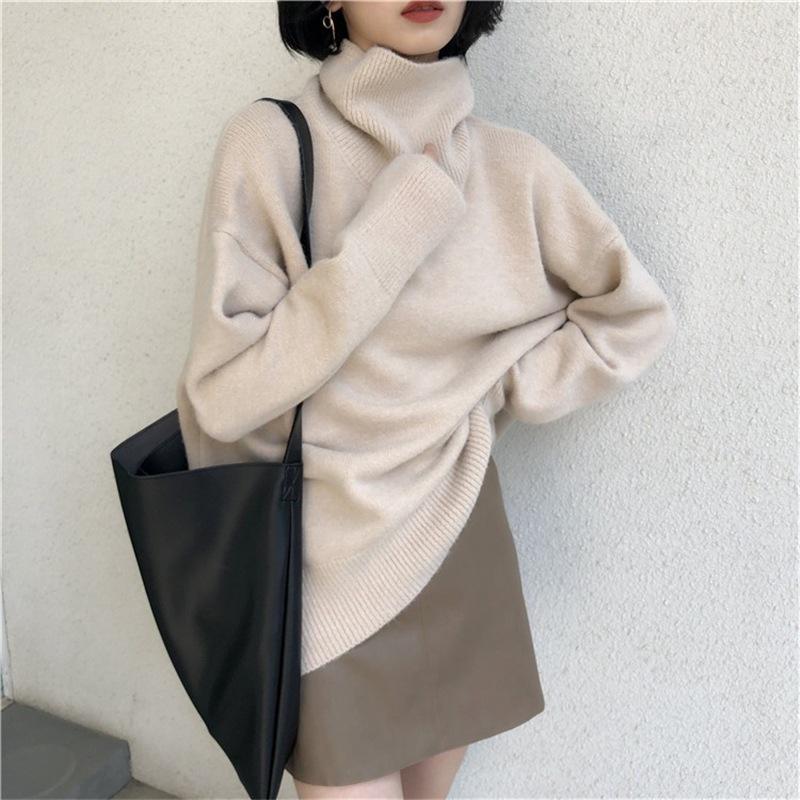 Women's High-End Solid Color Knit Turtleneck Sweater - Autumn/Winter Casual Slim Fit Top.