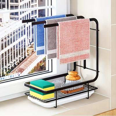 1pcs Restaurant Kitchen Cloth Towel Rack, Wall Mounted Perforated Table Storage Rack, Scrubbing Pad Steel Wire Ball Drainage Rack