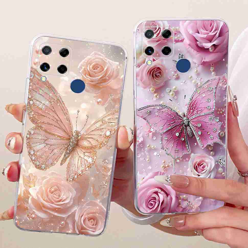 For Realme C20 Case Soft Funda Blue Butterfly Painted Cover For Oppo Realme C15 c20 C 20 15 Phone Bumper RealmeC15 Case Coque