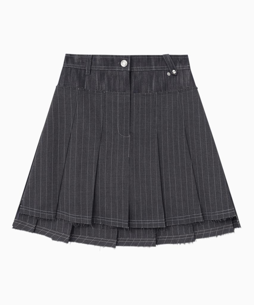 Jenyujeu Swifts Asymmetrical Pleated Skirt - Gray Stripe