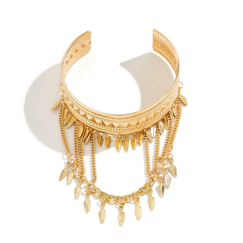 Tassel Portrait Coin Leaf Pendant Bracelet Female Fashion Retro Wide Version Hip Hop Style out Trip Shoot Ornament