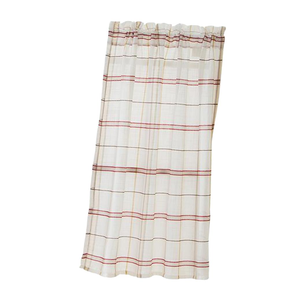 Checked Linen Window Tiers Kitchen Cafe Half Curtains Valance Decoration