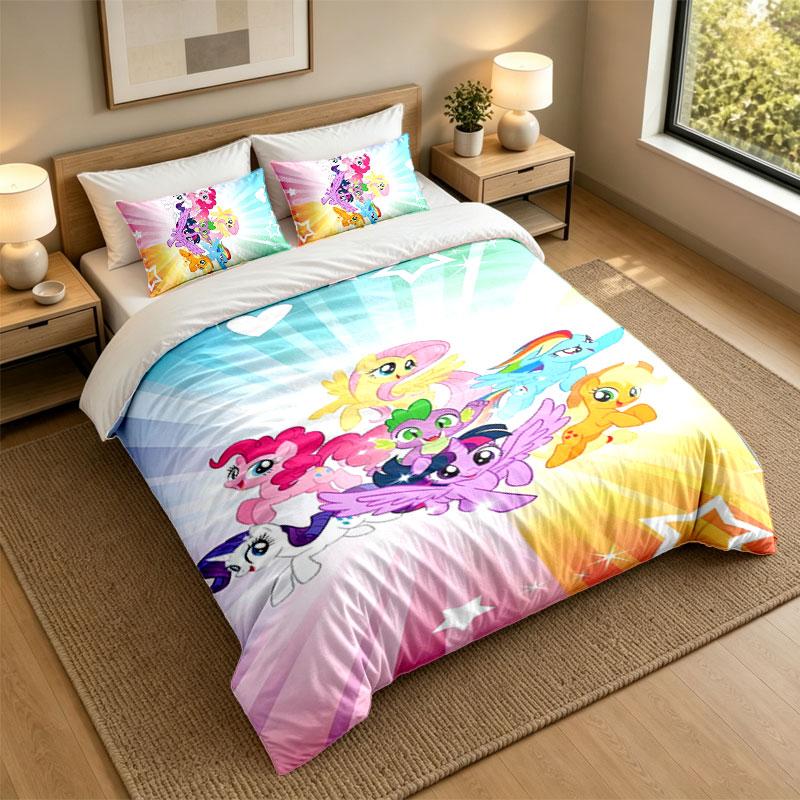 Set Biancheria da Letto 3 Pezzi My Little Pony Lenzuolo Morbido e Due Federe Decorazione Camera da Letto