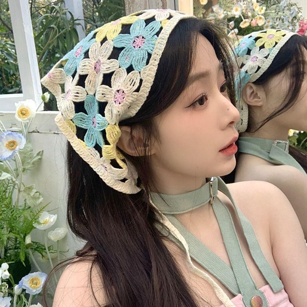 Floral Knitted Headband Turban Crochet Bandana Elegant Women Hair Scarf Travel