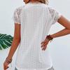 Fashionable Solid Color Hollow Lace V-neck Casual Shoulder Wiping Short Sleeved Women’s Blouses & Shirts