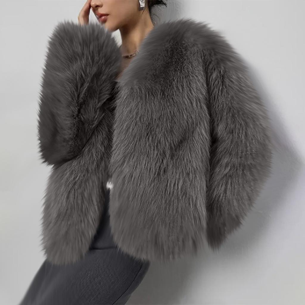 Women's Fashionable Warm Long Sleeve Solid-Color Furry Coat