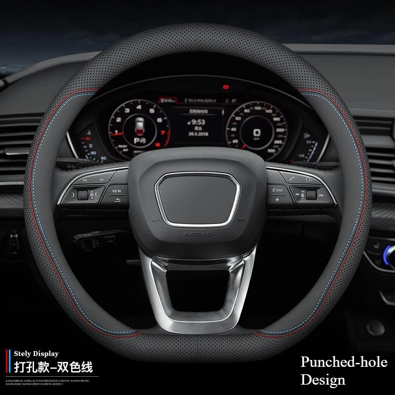 Universal Nappa Leather Car Steering Wheel Cover Breathable Sweat Absorbing Perforated Comfortable Four Season Protective