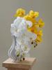 Real Touch Artificial Orchid Flowers 9 Heads White Phalaenopsis Long Stem Yellow Faux Orchids for Home Wedding Centerpiece Decor