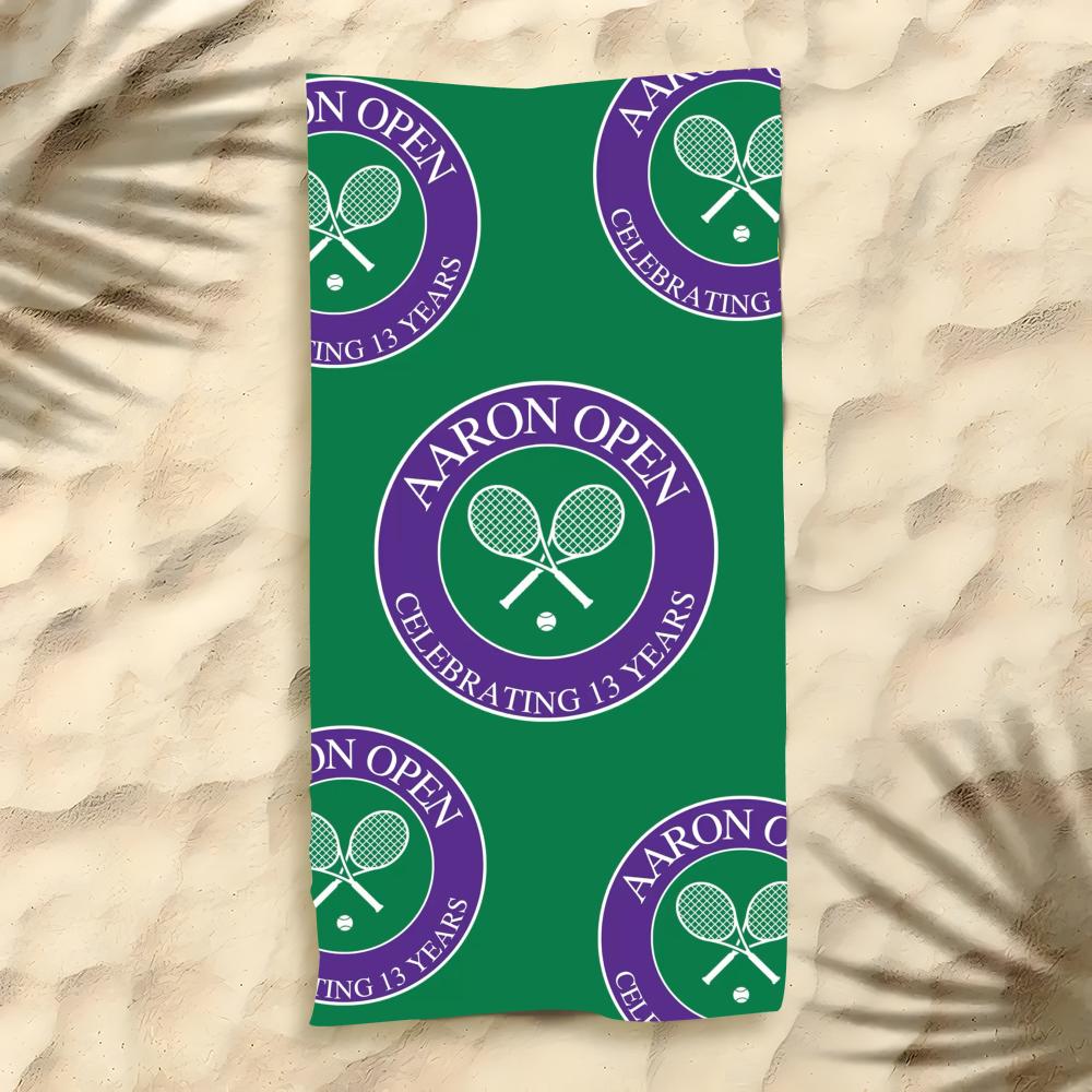 W-Wimbledon Muster Cartoon Handtuch Polyester Strandtuch Schnelltrocknend Sandfrei Badetuch für Sommer Pool Reise Urlaub