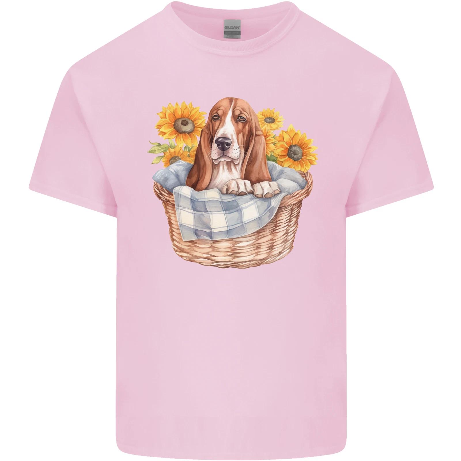 Basset Hound Dog in His Basket Kids T-Shirt Childrens 2XL