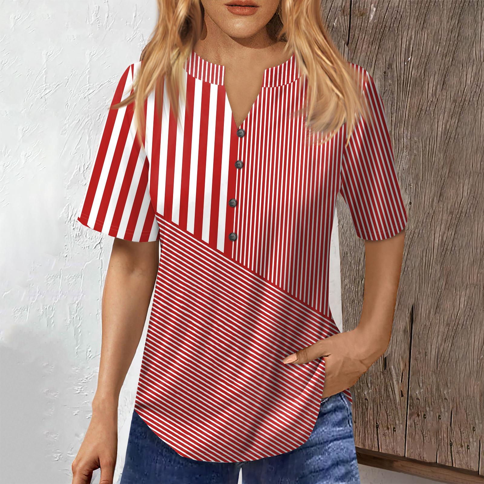 

Модный женский свободный летний повседневный нарядный топ на пуговицах с v-образным вырезом и короткими рукавами XL красный