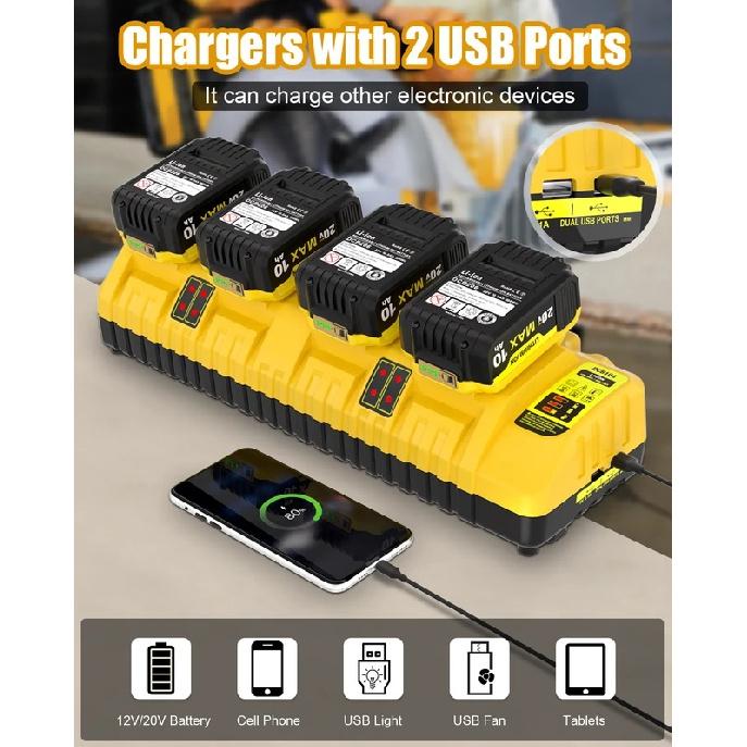 KUNLUN DCB104 Replacement for Dewalt Battery Charger Station,4 Port Fast Rapid Charging Station For All Dewalt 12V 20V Battery