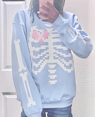 Pixel Skeleton Sweatshirt Fashion Ribcage Unisex Sweater Yami Kawaii Fashion Broken Heart Crewneck Cute Harajuku Aesthetic Tops