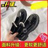 French retro British style small leather shoes women's spring new pearl fairy word with platform Mary Jane single shoes