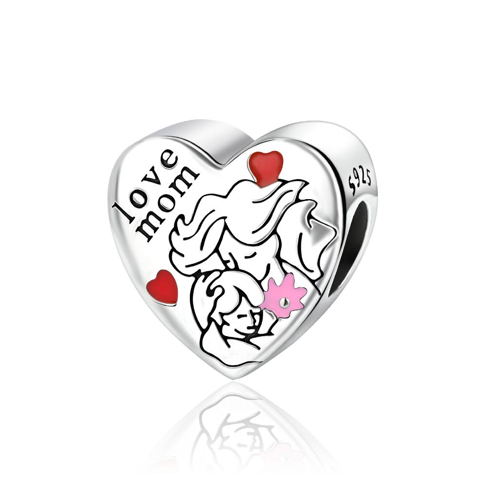 Copper Heart Shaped Warm Family Mom Charm Beads Fit Original Bracelets Fine Diy Mother'S Day Jewelry Gifts