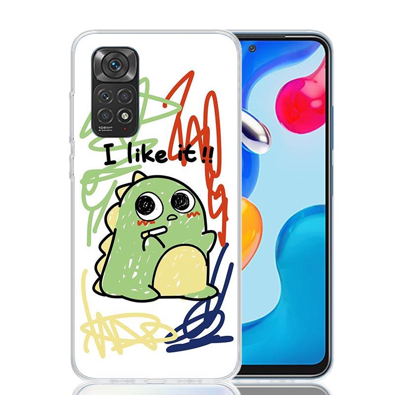 Dinosaur Cartoon Cute Phone Case For Xiaomi Redmi Note 15 14 13 12S 12 Pro Plus 11S 11E 11 11T 10S 10 Art Soft Pattern Cover Red