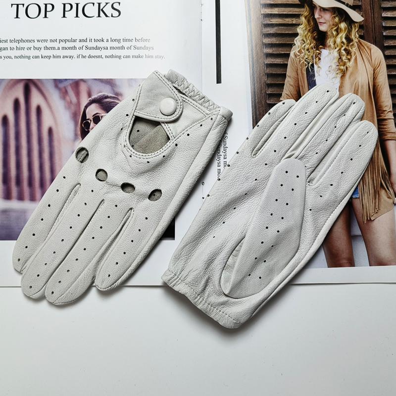 Women's Sheepskin Driver Gloves Thin Breathable Unlined Colored Leather Gloves Summer