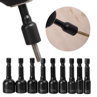 Magnetic Nut Driver Bit Set 5mm-12mm Metric Hex Socket Drill Bits Chuck Adapter Impact Screwdriver Sockets Sleeves Tools Parts