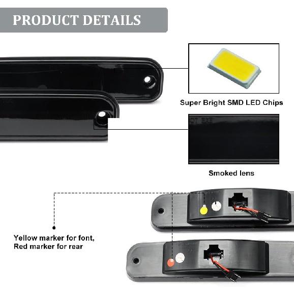 NJSBYL LED Side Marker Lights for Chevy and GMC C/K Series C10 C20 C30 K10 K20 K30 C1500 C2500 C3500 K1500 K2500 K3500 R30 V30 R3500 V3500 Smoked