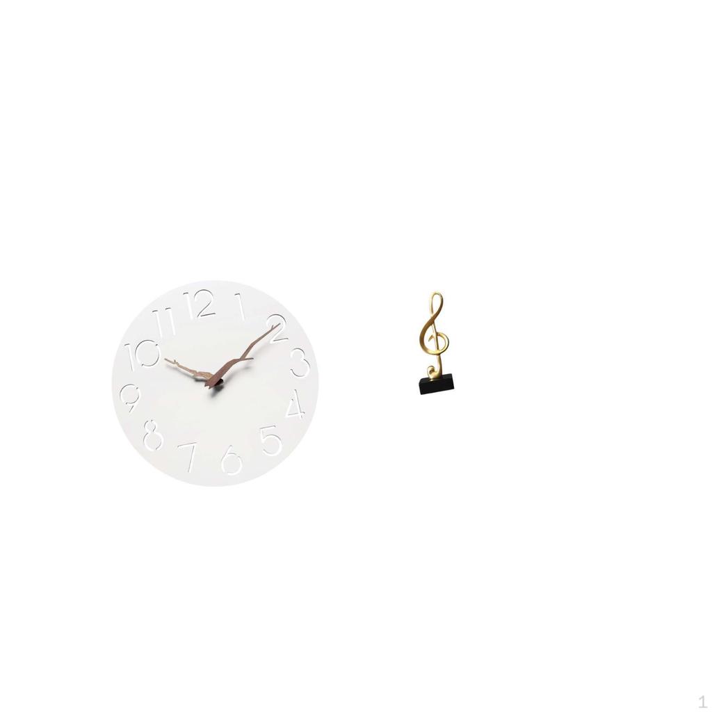 Silent Wall Clock Art for Kitchen Office Study Room with Musical Note Sculpture Resin Tabletop
