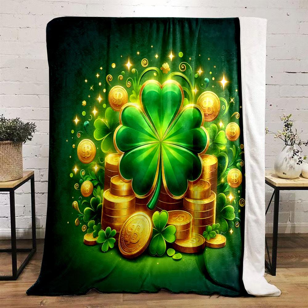 Lucky Clover and Gold Coins Design Print Blanket Soft and Cozy Perfect for the Living Room Bed Sofa or a Nap,gift