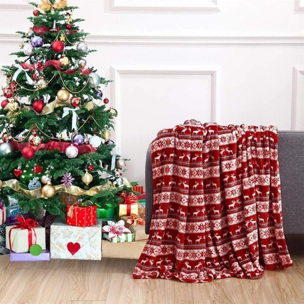 Flannel Sofa Blanket Soft Washable Christmas Throw Blanket Winter Warm Elk Snowflake Cosy Snuggle Blanket For Bed Sofa Office