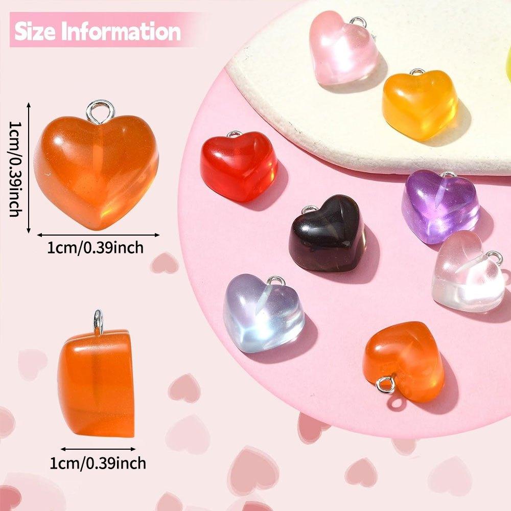 10/20/30 Pcs Transparent Colorful Heart Charms Love Heart Shaped Charms Gummy Heart Charms for Valentine's day Charms Jewelry Making DIY Crafts