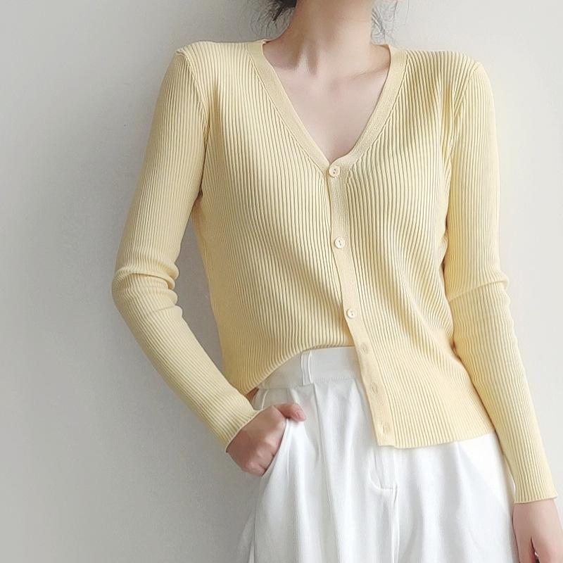 

Autumn new women s, cardigan knitted jacket women s thin top sunscreen knitted sweater long sleeve one size fits all светло-желтого