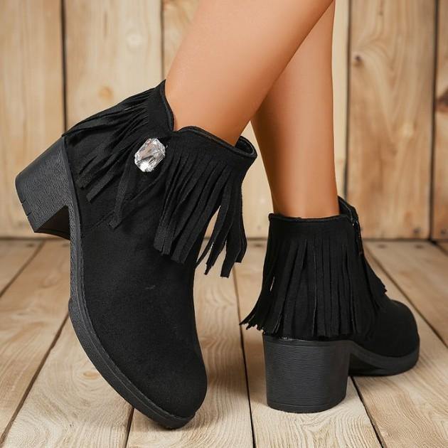 Large size foreign trade pointed tassel fashion short boots women's new side zipper short fashion boots in autumn and winter 2025